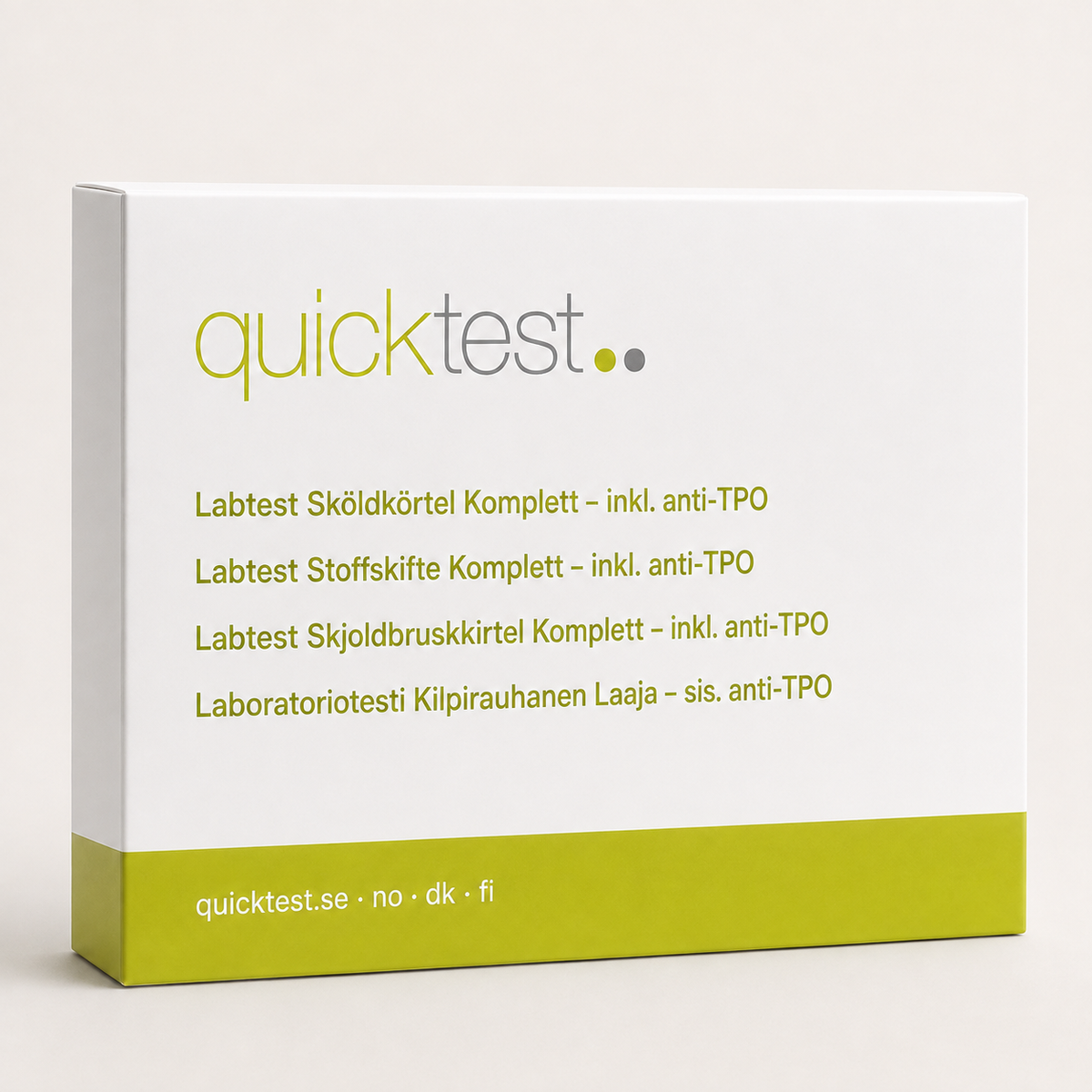 Quicktest Sköldkörteltest Stor – TSH, fT3, fT4 & TPO – förpackning för labbtest hemma