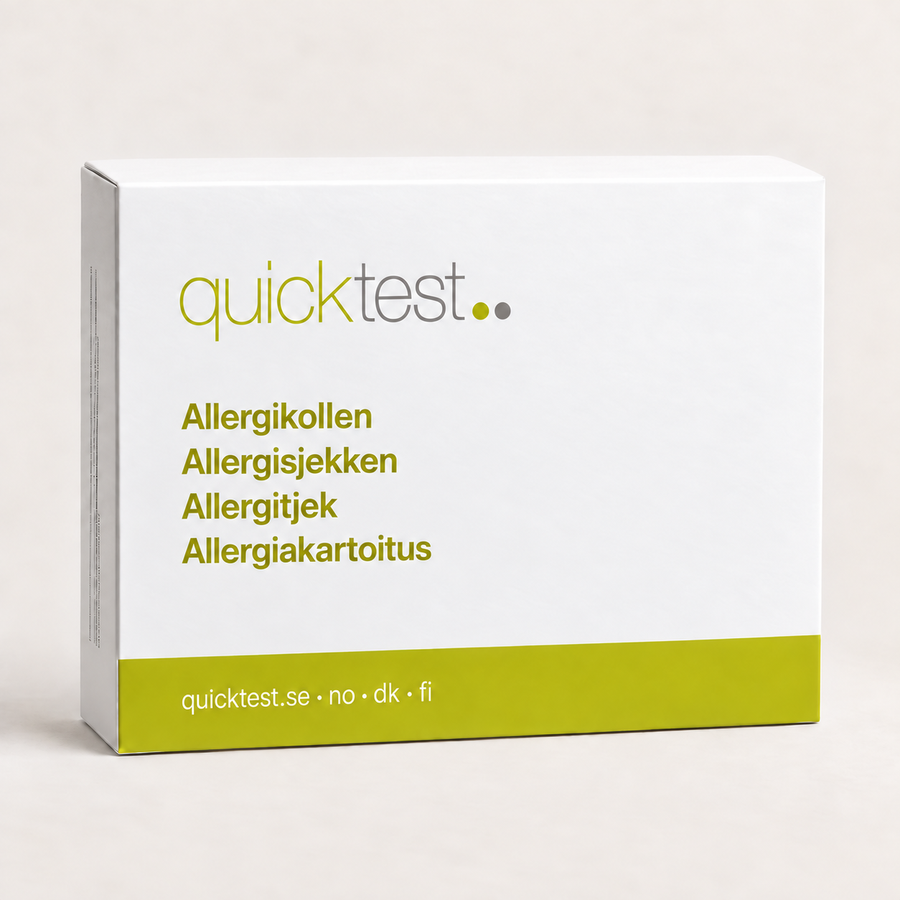 Quicktest Allergikollen – Labbtest för pollen, pälsdjur, kvalster och utvalda livsmedel.