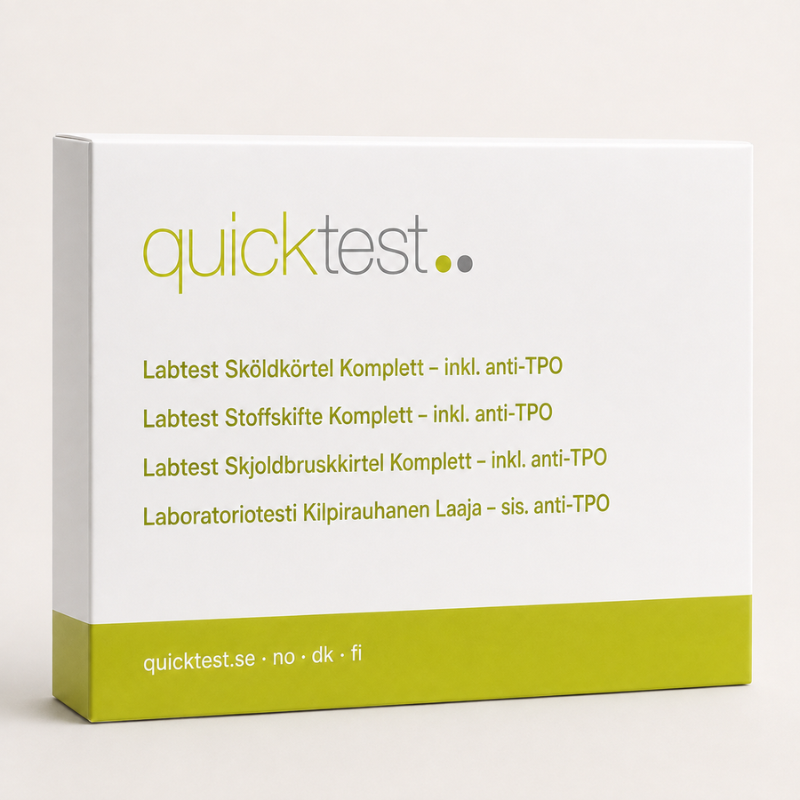 Sköldkörteltest Stor – TSH, fT3, fT4 & TPO – Quicktest labbtest, förpackning