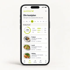 Personligt kostschema i Quicktests Hälsoportal visat på en iPhone